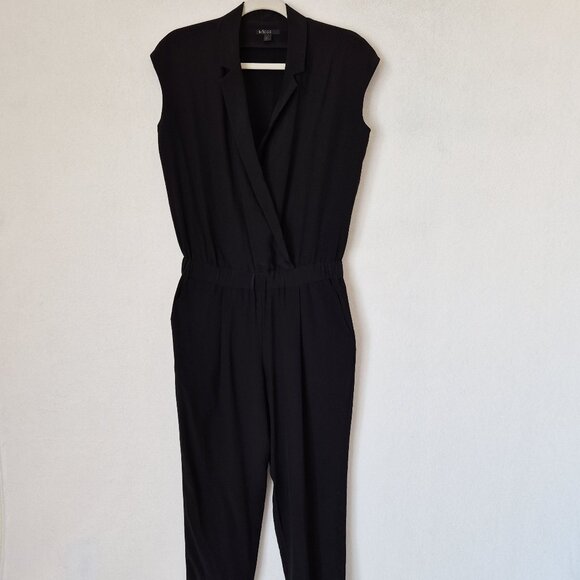 COS 100% Silk Surplice Jumpsuit Cap Sleeve Pocket Elastic Waist Black - Picture 4 of 12